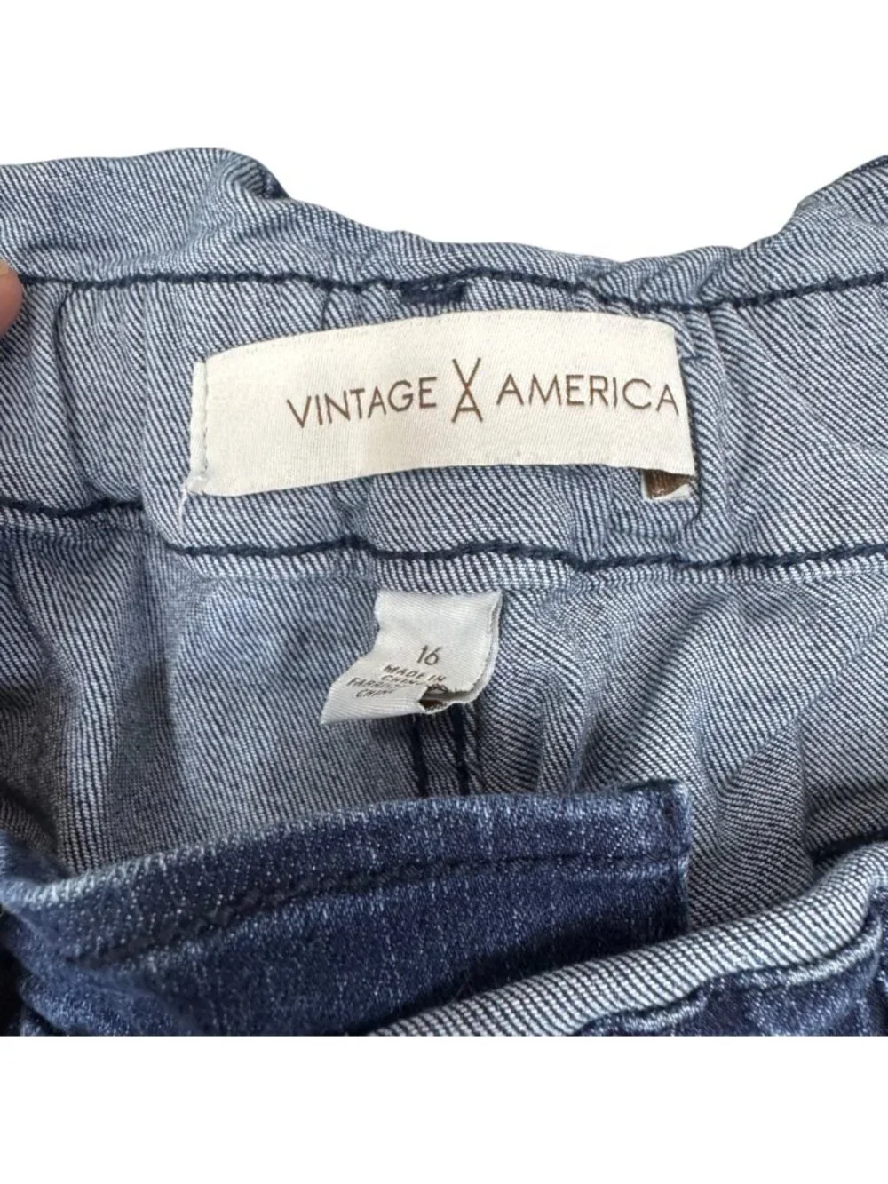 Vintage America Womens Paperbag Waist Denim Pants Size 16 Regular Blue Cotton